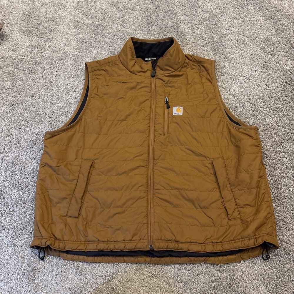 Carhartt Puffer Vest Mens 2XL Full Pockets Coat Work Coyote Brown 102286 BRN Zip